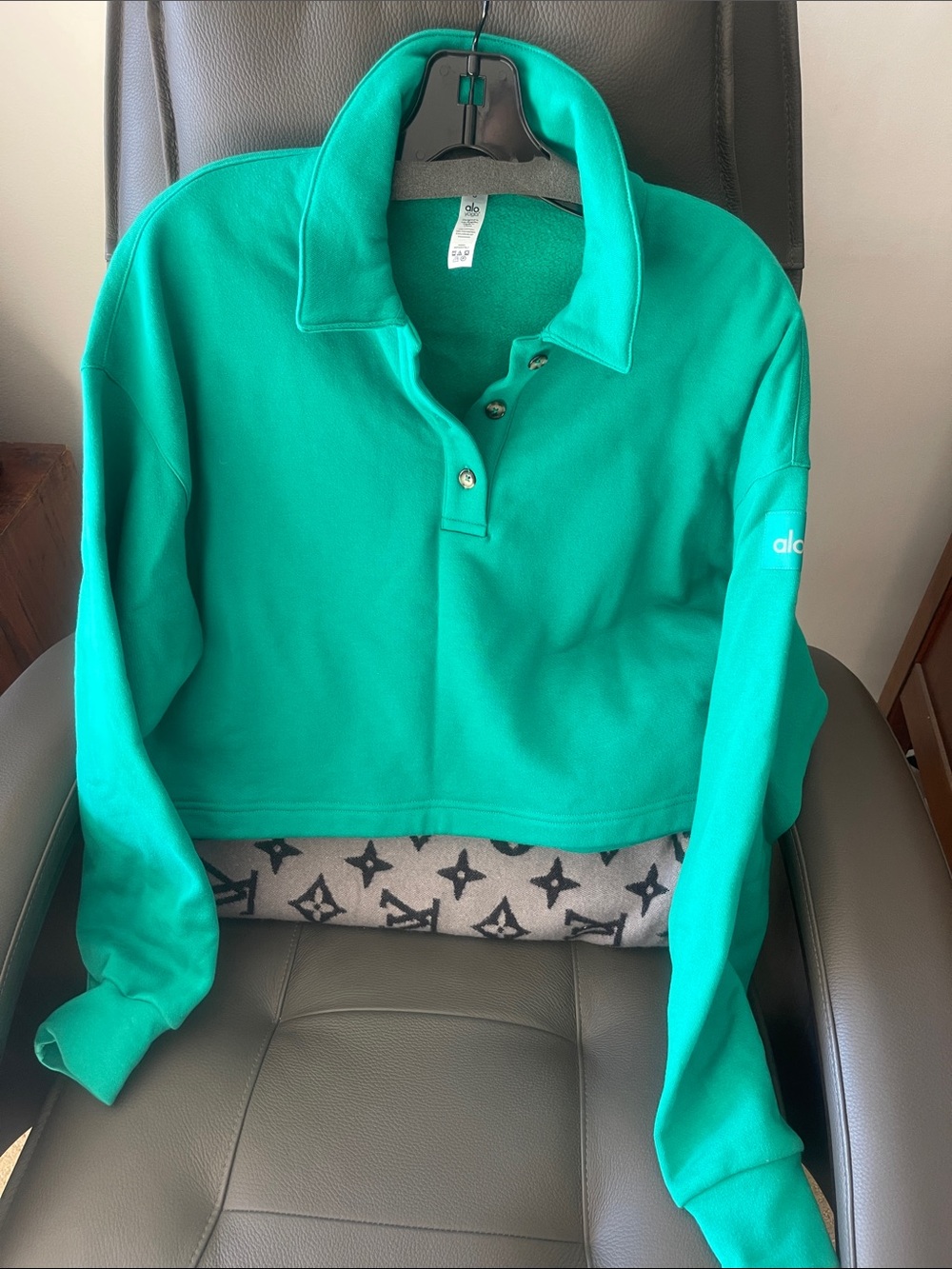 ALO Yoga Cropped oversized Polo Sweatshirt - Teal Green